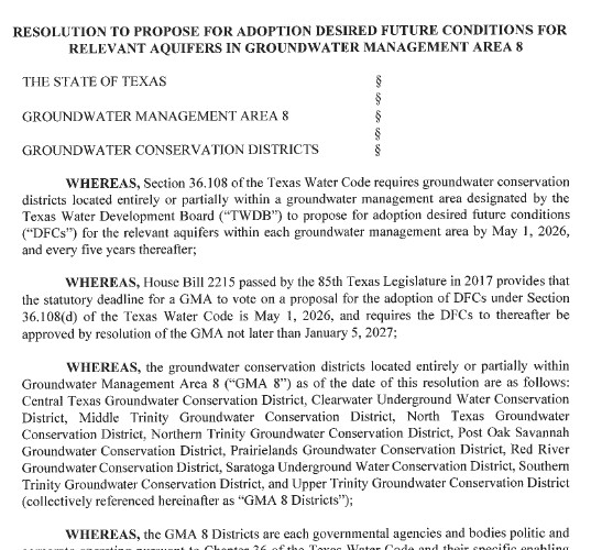 GMA8 Proposed Desired Future Conditions Resolution 3/31/26 – Public Comment Period Is Open 4/23/26-7/22/26
